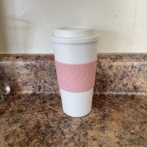 White Travel Mug with Pink Grip